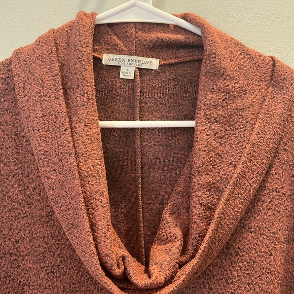 GREEN ENVELOPE brown w/black flecks Dolman Sleeve Drawstring Waist Cowl Neck (L) - Picture 4 of 8